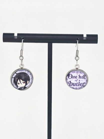 Black Butler (Kuroshitsuji) Inspired Sebastian & One Hell of a Butler Dangle Earrings