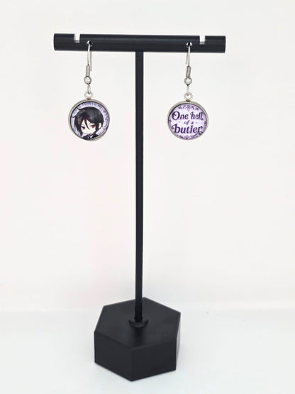 Black Butler (Kuroshitsuji) Inspired Sebastian & One Hell of a Butler Dangle Earrings