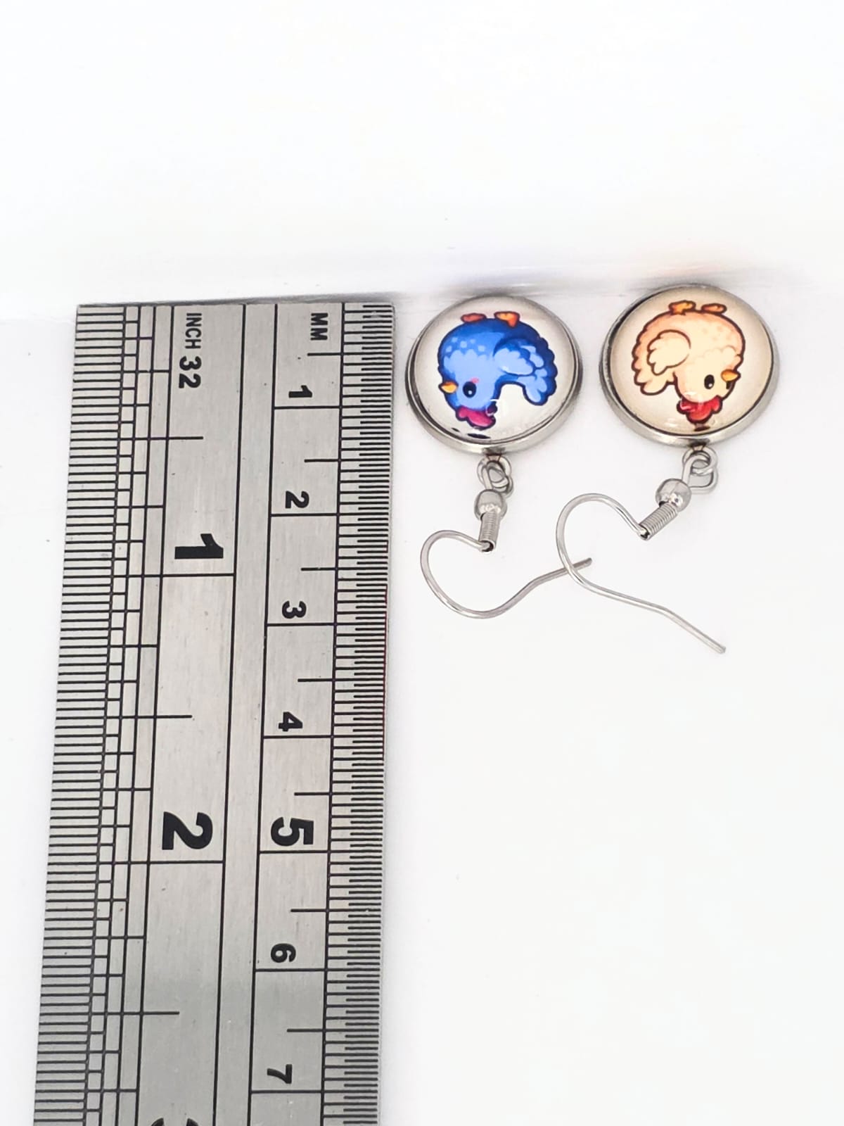 Stardew Valley Inspired Blue & White Chicken Dangle Fish Hook Earrings