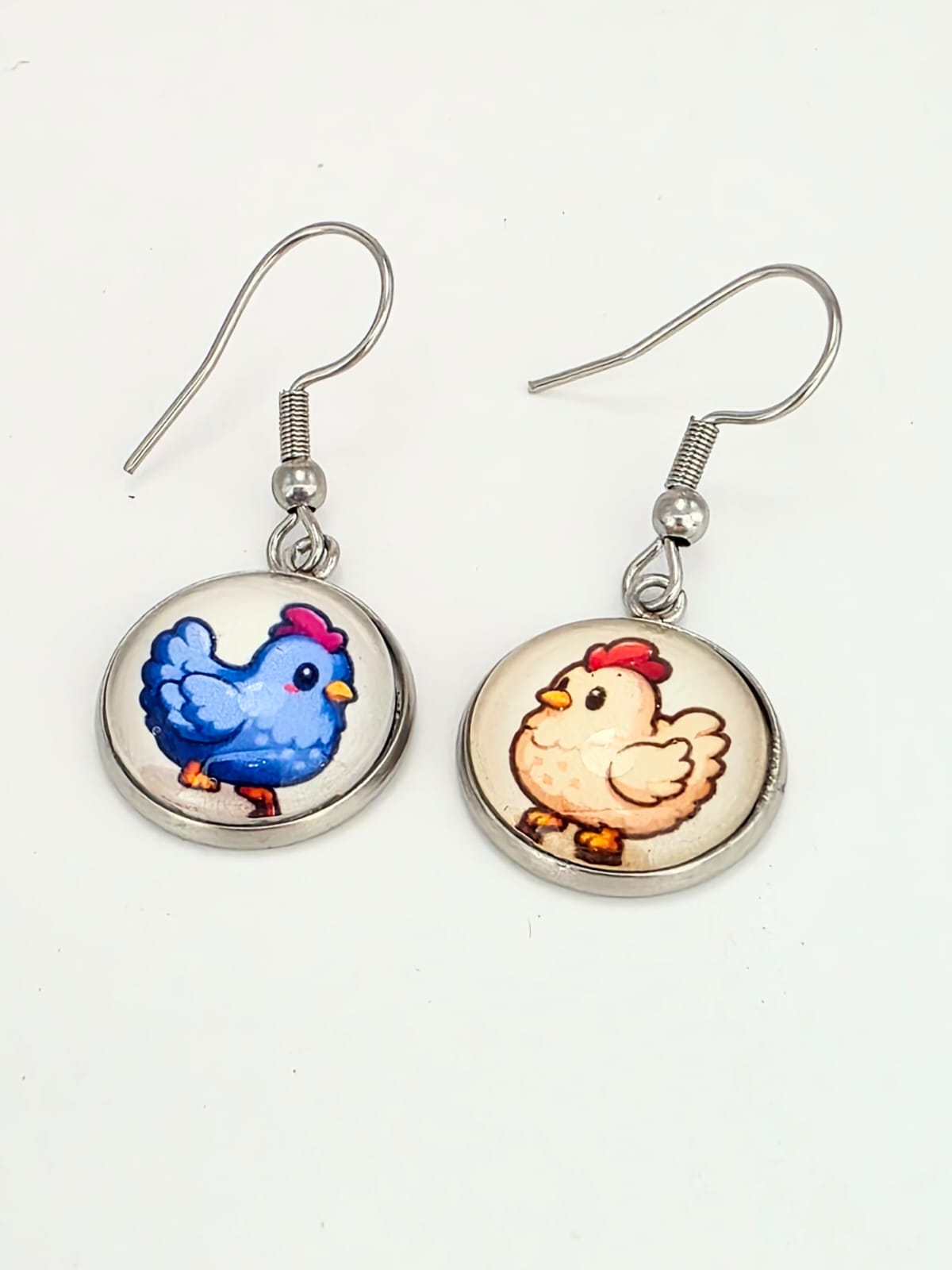 Stardew Valley Inspired Blue & White Chicken Dangle Fish Hook Earrings