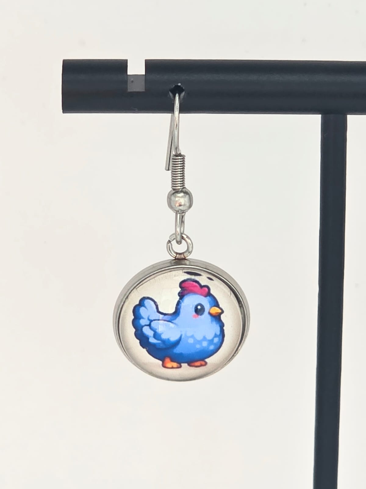 Stardew Valley Inspired Blue & White Chicken Dangle Fish Hook Earrings