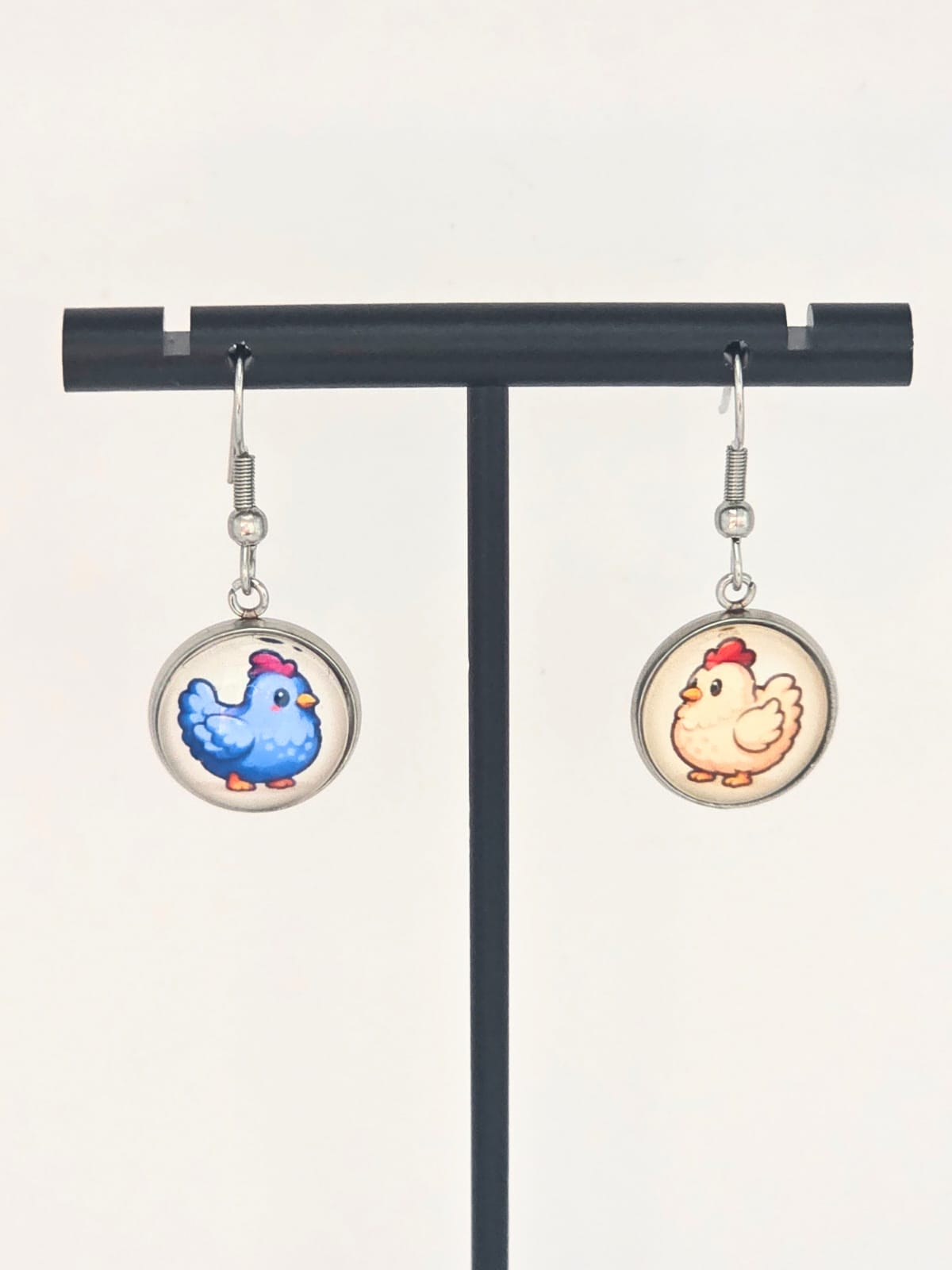 Stardew Valley Inspired Blue & White Chicken Dangle Fish Hook Earrings