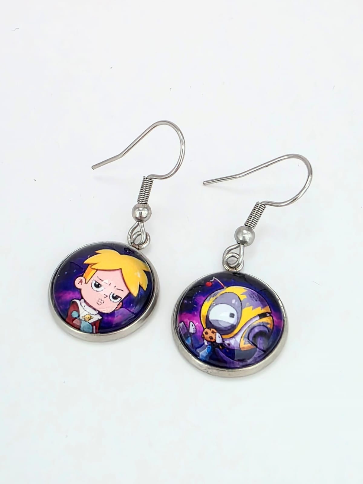 Final Space Inspired Gary & KVN Dangle Stainless Steel Fish Hook Earrings