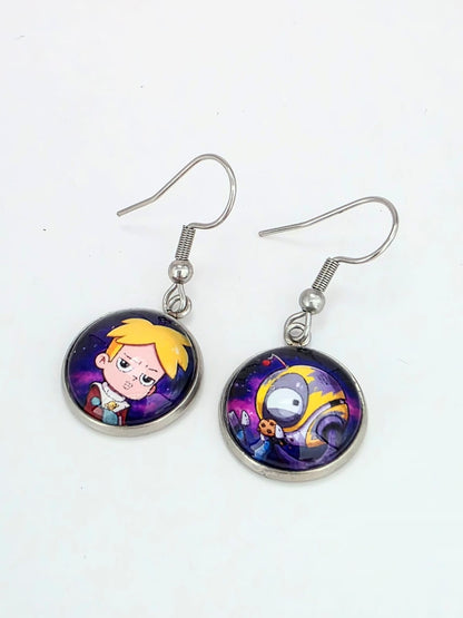Final Space Inspired Gary & KVN Dangle Stainless Steel Fish Hook Earrings