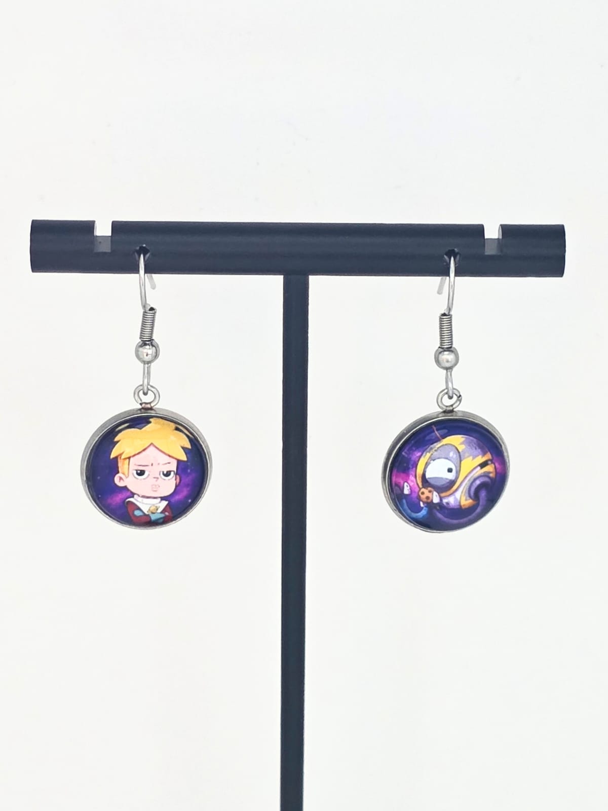 Final Space Inspired Gary & KVN Dangle Stainless Steel Fish Hook Earrings