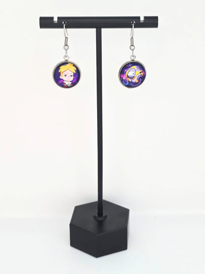 Final Space Inspired Gary & KVN Dangle Stainless Steel Fish Hook Earrings