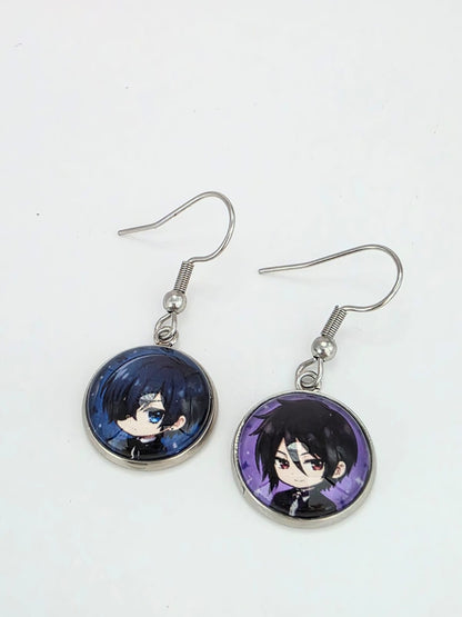 Black Butler (Kuroshitsuji) Inspired Ciel & Sebastian Dangle Fish Hook Earrings