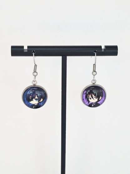 Black Butler (Kuroshitsuji) Inspired Ciel & Sebastian Dangle Fish Hook Earrings