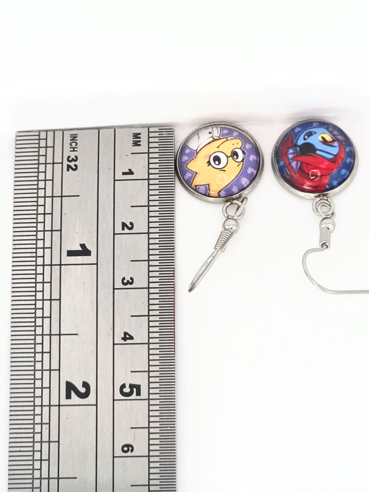 Undertale Inspired Alphys & Undyne Dangle Stainless Steel Fish Hook Earrings