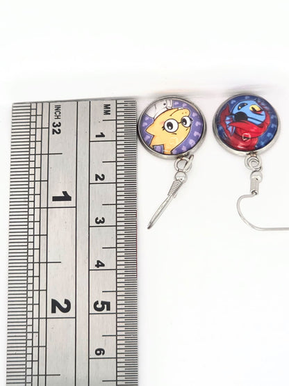 Undertale Inspired Alphys & Undyne Dangle Stainless Steel Fish Hook Earrings