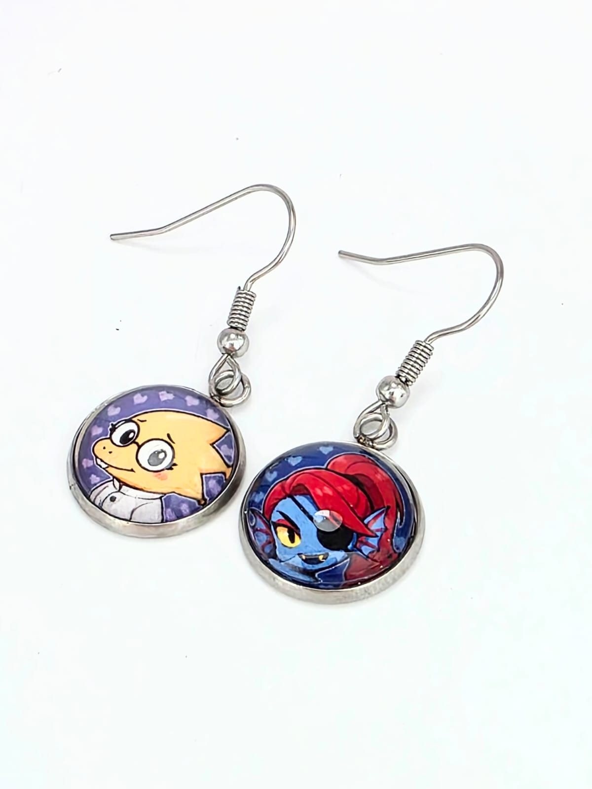 Undertale Inspired Alphys & Undyne Dangle Stainless Steel Fish Hook Earrings