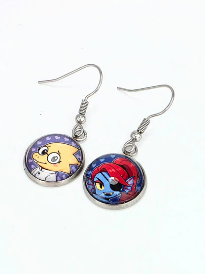 Undertale Inspired Alphys & Undyne Dangle Stainless Steel Fish Hook Earrings