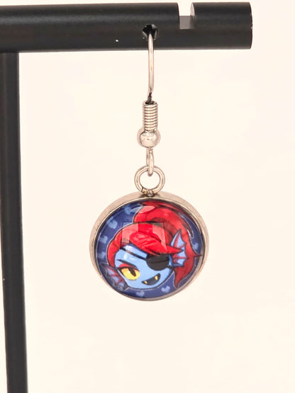 Undertale Inspired Alphys & Undyne Dangle Stainless Steel Fish Hook Earrings