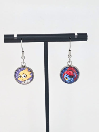 Undertale Inspired Alphys & Undyne Dangle Stainless Steel Fish Hook Earrings