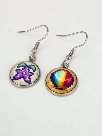 Stardew Valley Inspired Stardrop & Prismatic Shard Dangle Fish Hook Earrings