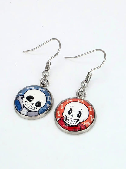 Undertale Inspired Sans & Papyrus Dangle Stainless Steel Fish Hook Earrings