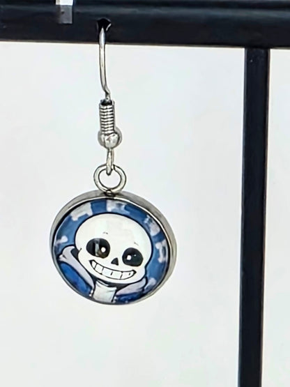 Undertale Inspired Sans & Papyrus Dangle Stainless Steel Fish Hook Earrings