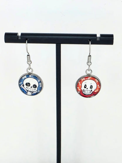 Undertale Inspired Sans & Papyrus Dangle Stainless Steel Fish Hook Earrings