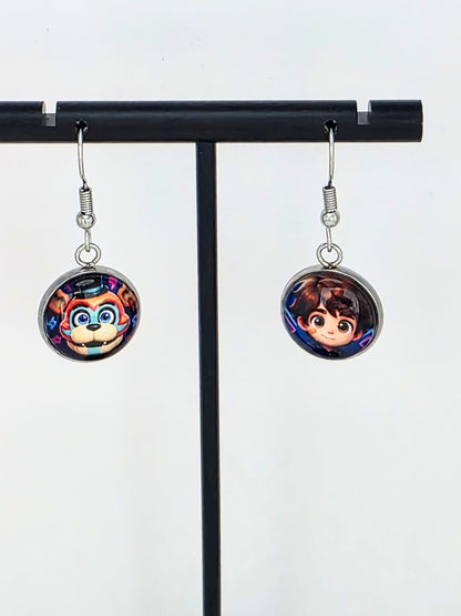 Five Nights at Freddy's: Security Breach Inspired Gregory & Glamrock Freddy Dangle Earrings