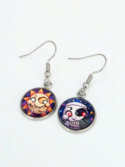 FNAF: Security Breach Inspired Sun & Moon Mismatched Dangle Fish Hook Earrings