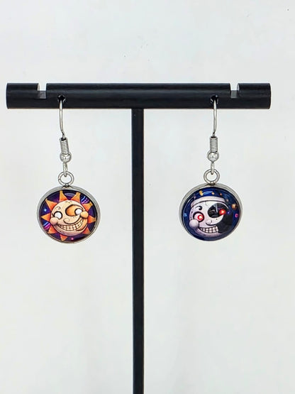 FNAF: Security Breach Inspired Sun & Moon Mismatched Dangle Fish Hook Earrings