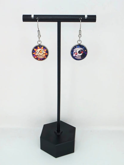 FNAF: Security Breach Inspired Sun & Moon Mismatched Dangle Fish Hook Earrings