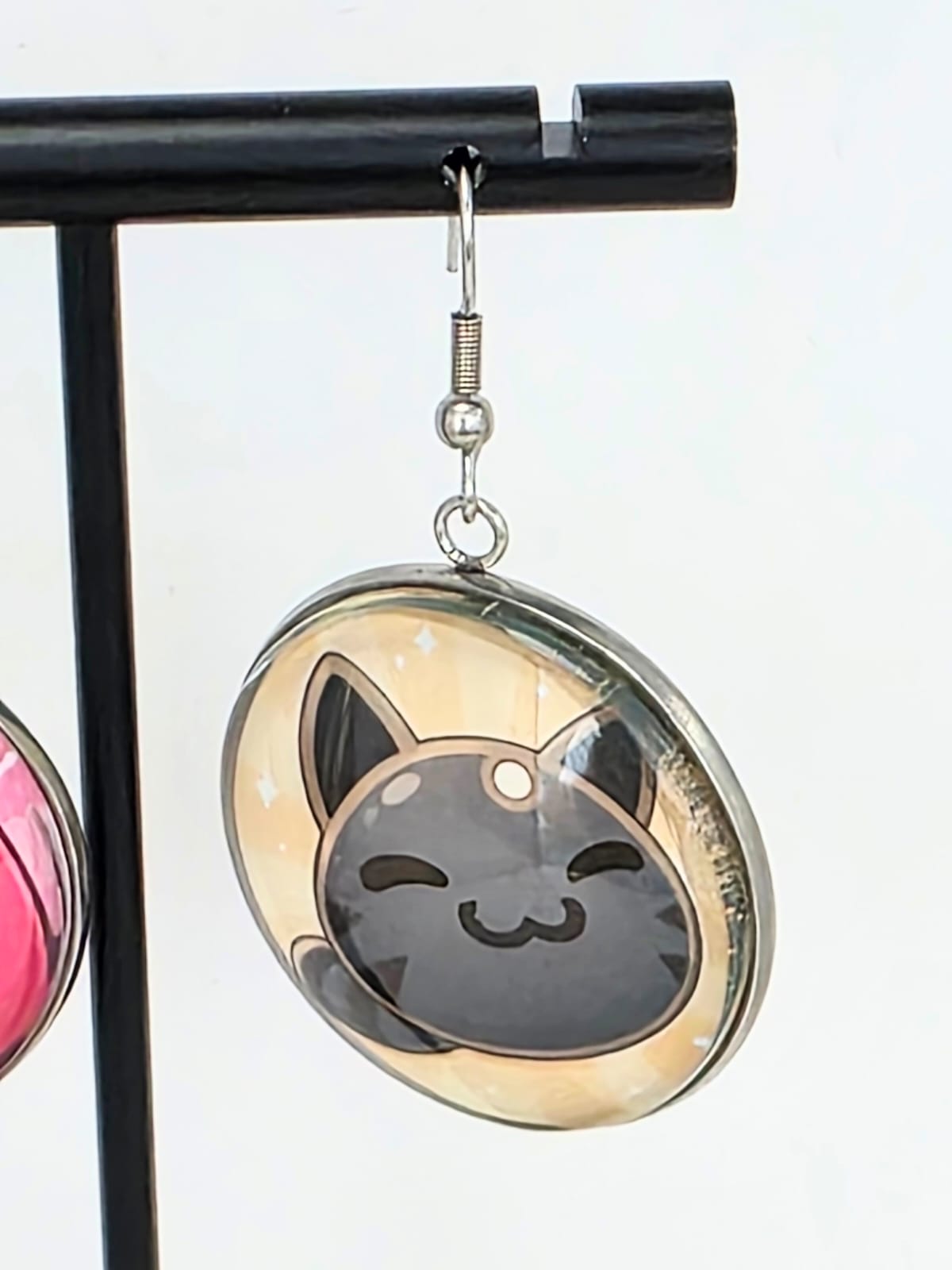 Slime Rancher Inspired Pink & Tabby Dangle Stainless Steel Fish Hook Earrings