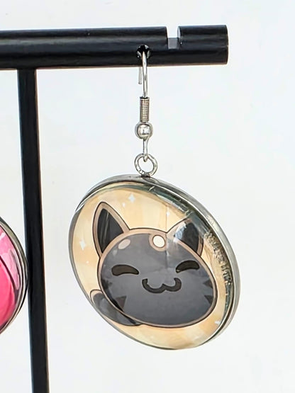 Slime Rancher Inspired Pink & Tabby Dangle Stainless Steel Fish Hook Earrings