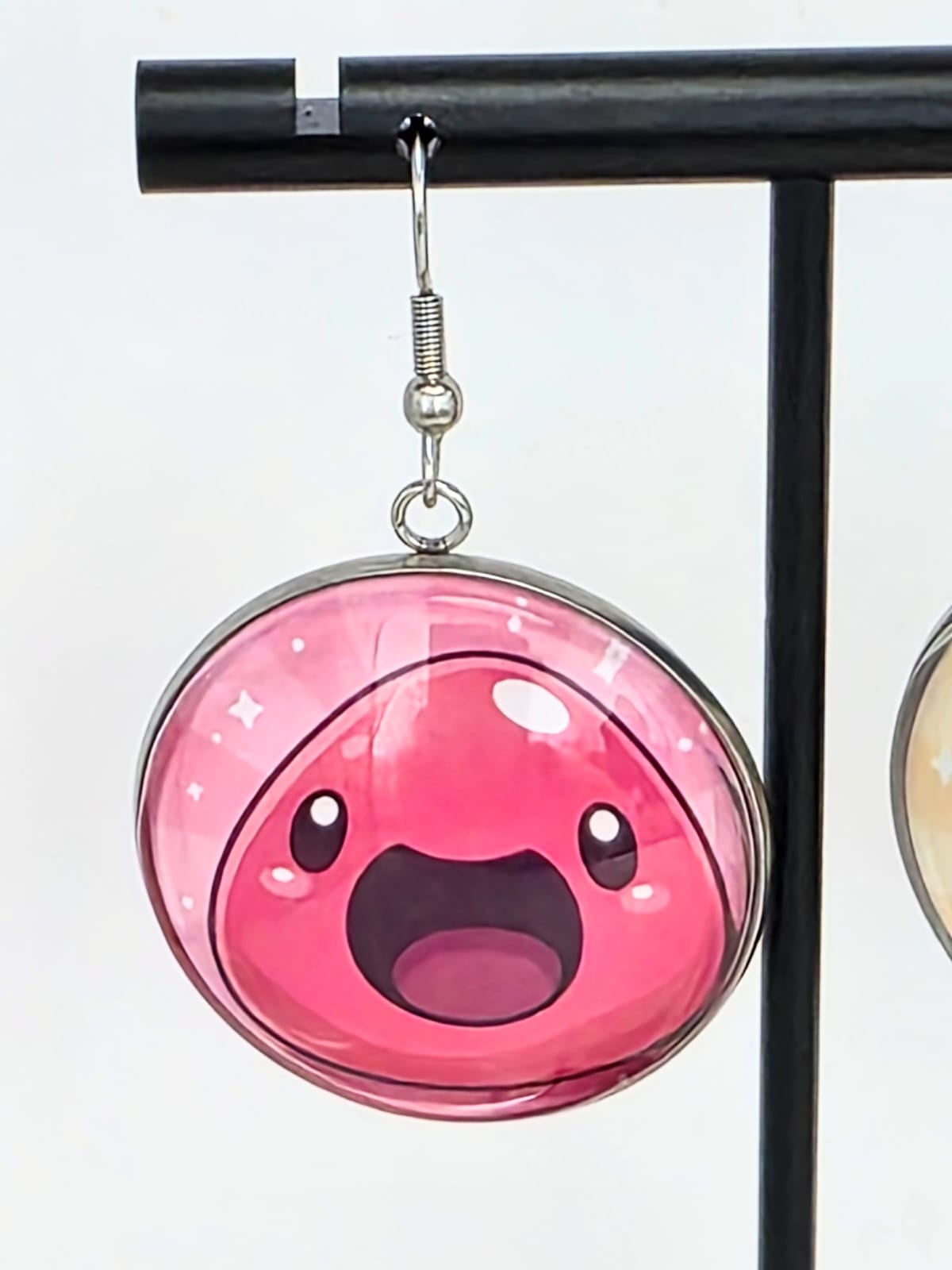 Slime Rancher Inspired Pink & Tabby Dangle Stainless Steel Fish Hook Earrings