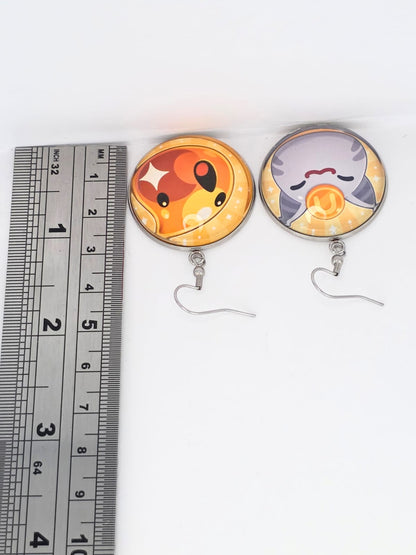 Slime Rancher Inspired Gold & Lucky Dangle Stainless Steel Fish Hook Earrings