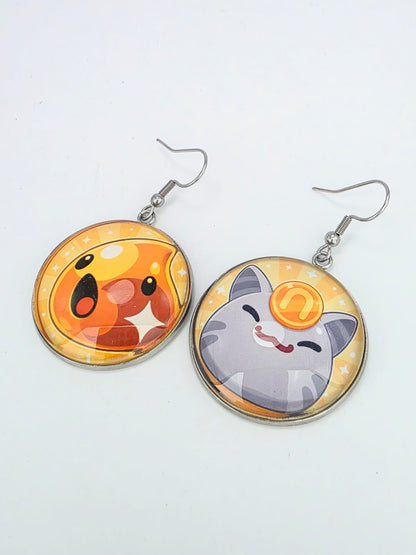 Slime Rancher Inspired Gold & Lucky Dangle Stainless Steel Fish Hook Earrings