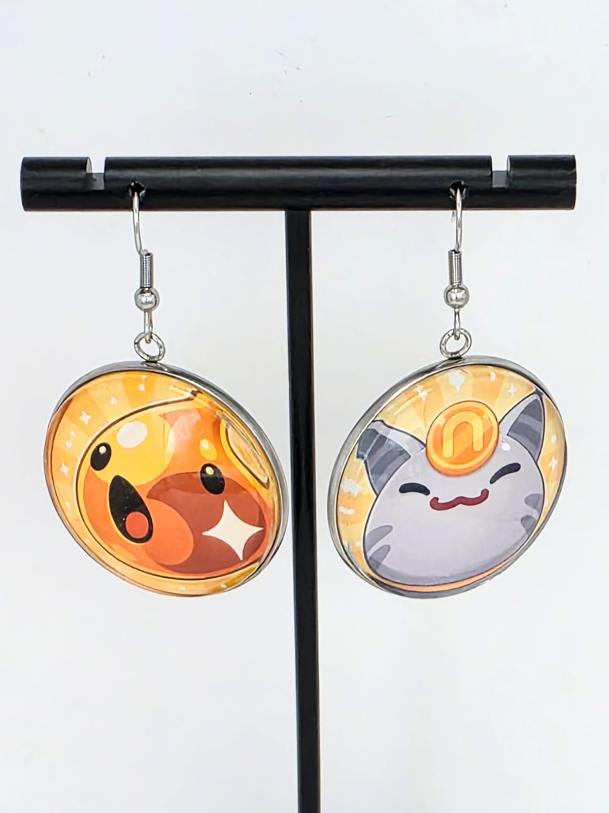 Slime Rancher Inspired Gold & Lucky Dangle Stainless Steel Fish Hook Earrings