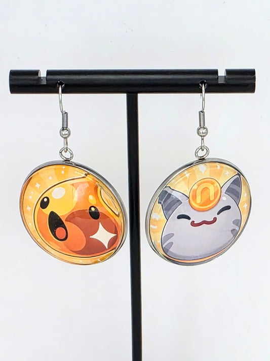Slime Rancher Inspired Gold & Lucky Dangle Stainless Steel Fish Hook Earrings