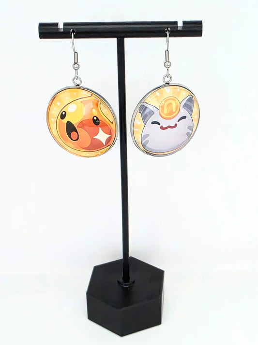 Slime Rancher Inspired Gold & Lucky Dangle Stainless Steel Fish Hook Earrings