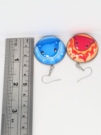 Slime Rancher Inspired Puddle & Fire Dangle Stainless Steel Fish Hook Earrings