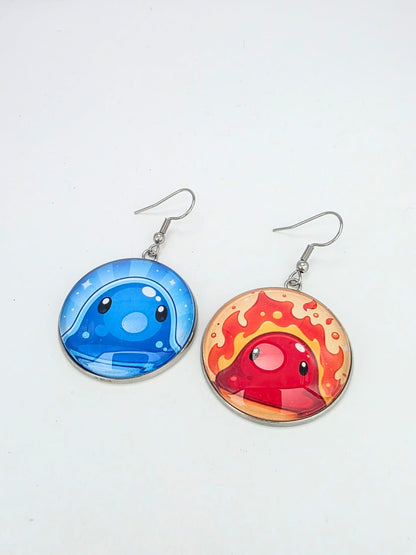 Slime Rancher Inspired Puddle & Fire Dangle Stainless Steel Fish Hook Earrings