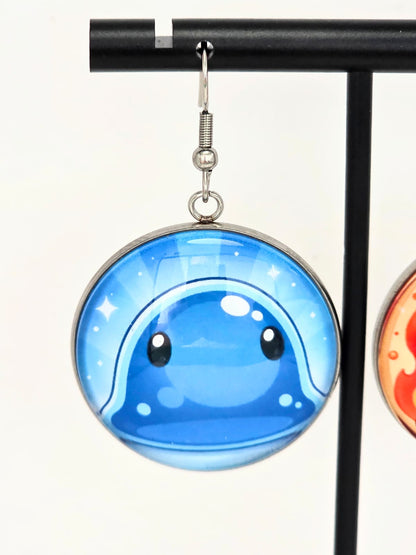 Slime Rancher Inspired Puddle & Fire Dangle Stainless Steel Fish Hook Earrings