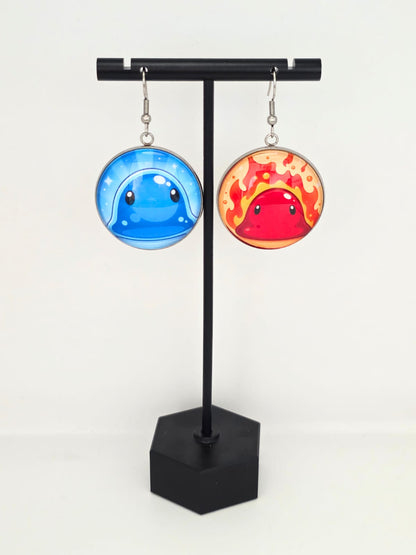 Slime Rancher Inspired Puddle & Fire Dangle Stainless Steel Fish Hook Earrings
