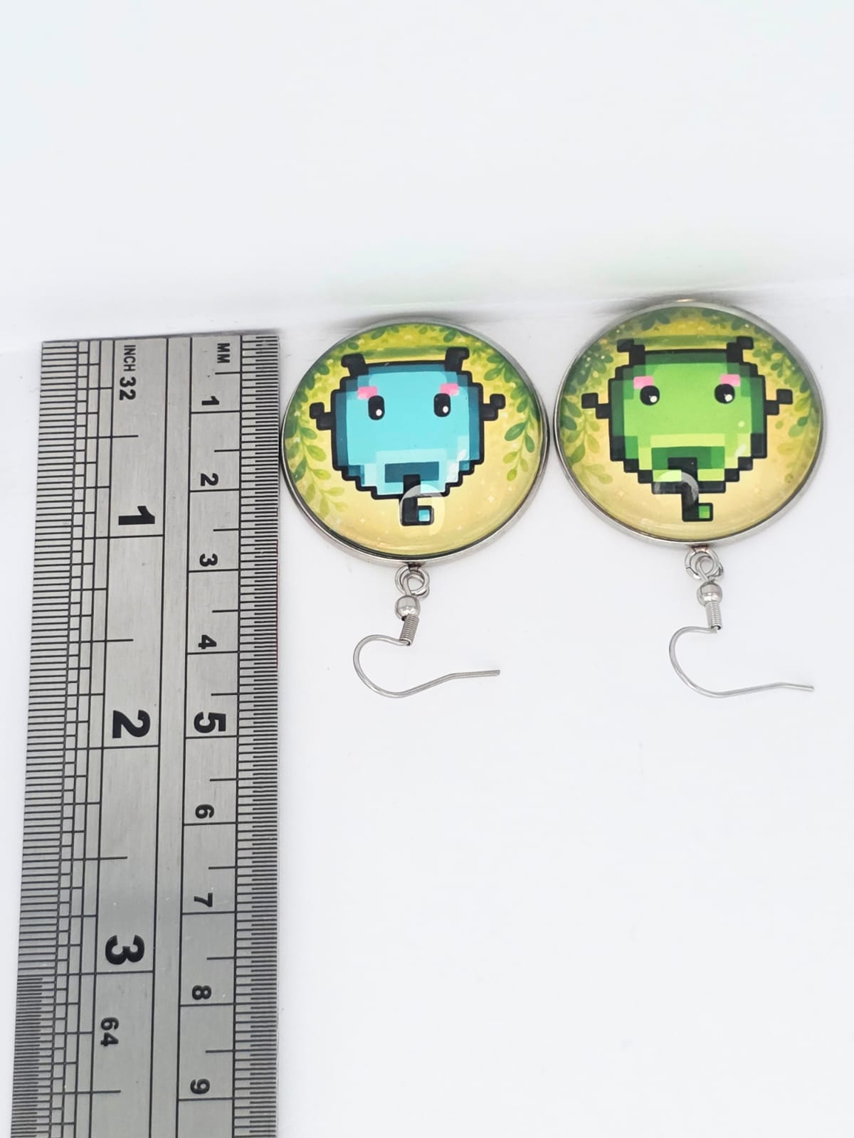 Stardew Valley Inspired Green & Blue Junimo Dangle Stainless Steel Earrings