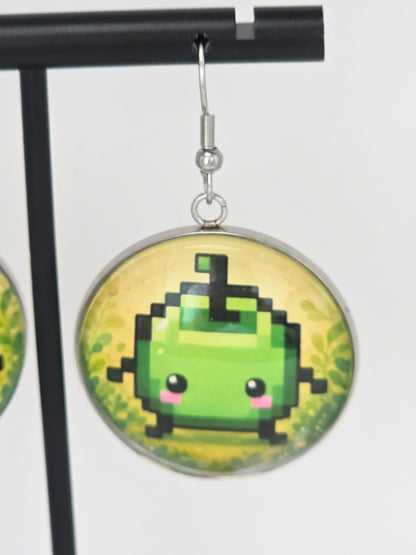 Stardew Valley Inspired Green & Blue Junimo Dangle Stainless Steel Earrings