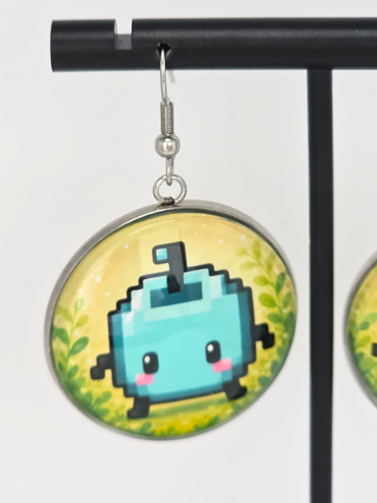 Stardew Valley Inspired Green & Blue Junimo Dangle Stainless Steel Earrings