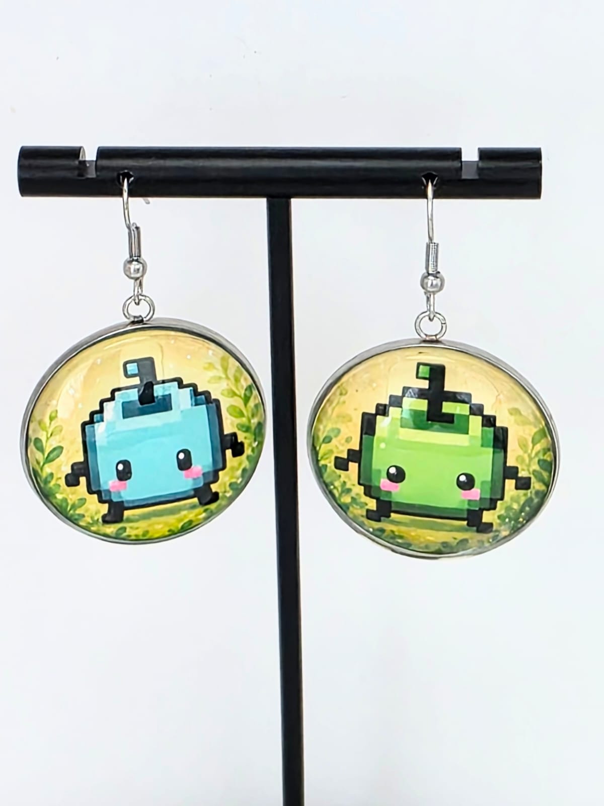 Stardew Valley Inspired Green & Blue Junimo Dangle Stainless Steel Earrings