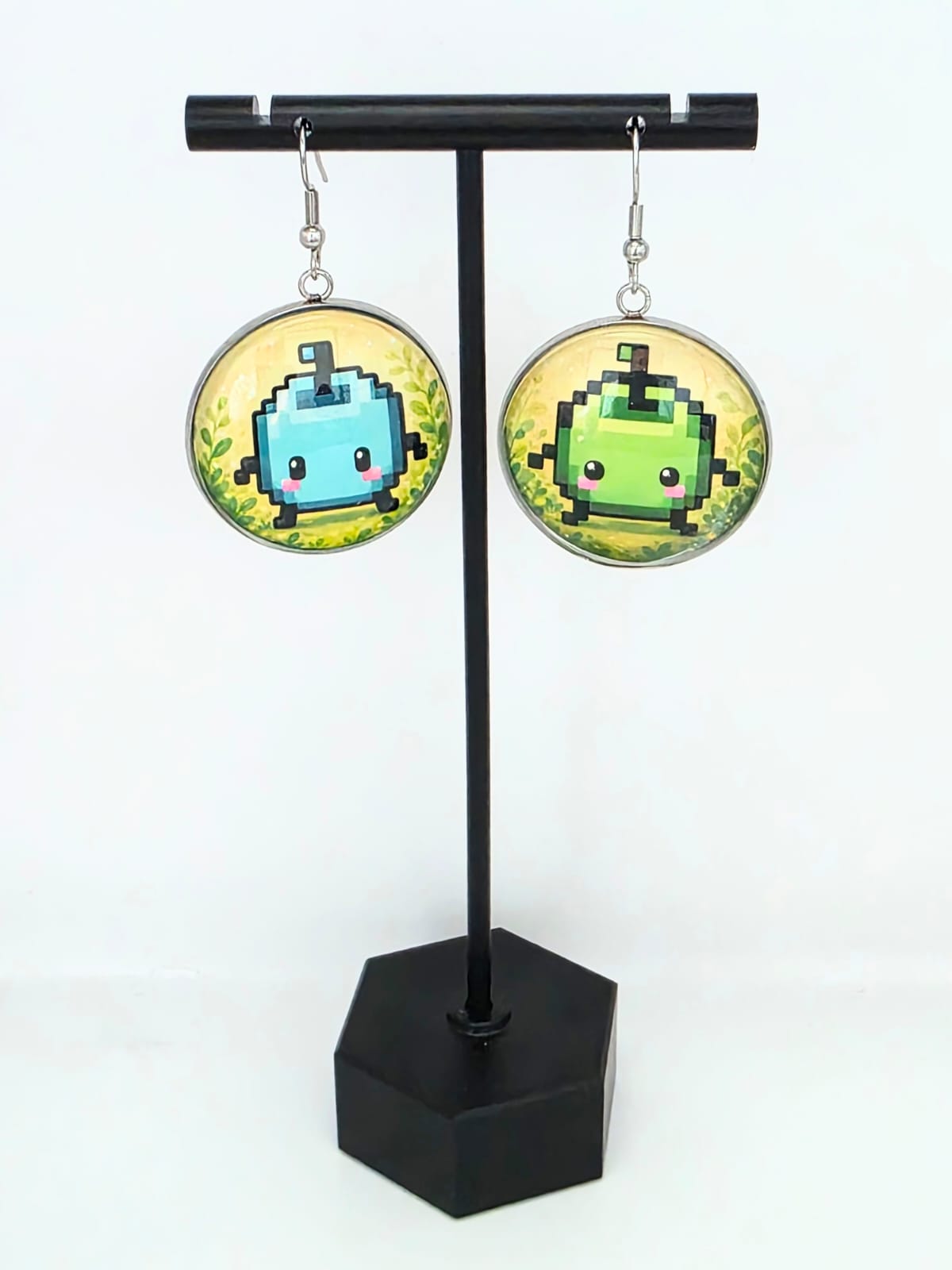 Stardew Valley Inspired Green & Blue Junimo Dangle Stainless Steel Earrings