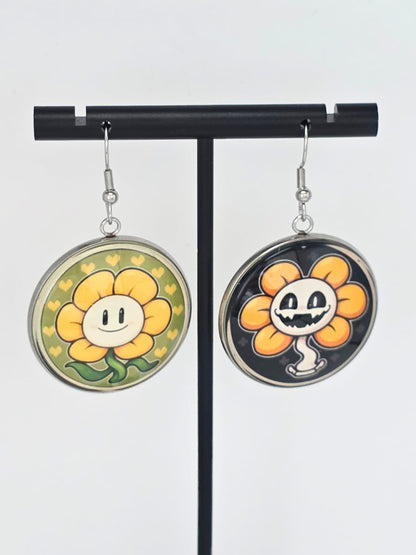 Undertale Inspired Flowey & Evil Flowey Dangle Stainless Steel Earrings