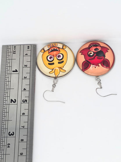 Five Nights at Freddy's Inspired Chica & Foxy Dangle Fish Hook Earrings