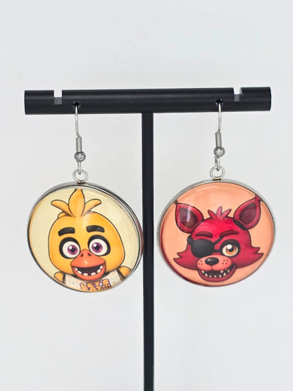 Five Nights at Freddy's Inspired Chica & Foxy Dangle Fish Hook Earrings