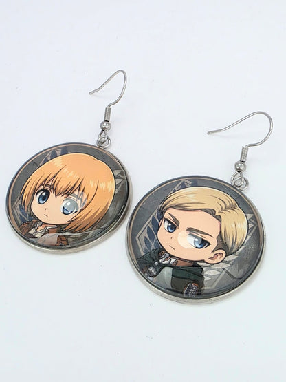 Attack on Titan Inspired Erwin & Armin Dangle Stainless Steel Fish Hook Earrings