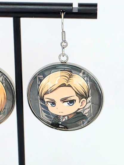 Attack on Titan Inspired Erwin & Armin Dangle Stainless Steel Fish Hook Earrings