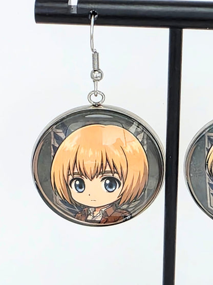 Attack on Titan Inspired Erwin & Armin Dangle Stainless Steel Fish Hook Earrings