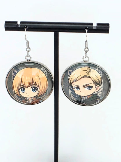 Attack on Titan Inspired Erwin & Armin Dangle Stainless Steel Fish Hook Earrings